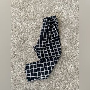 Women’s Black & White Windowpane Check Pants Elastic Waist, Pockets, 2XL